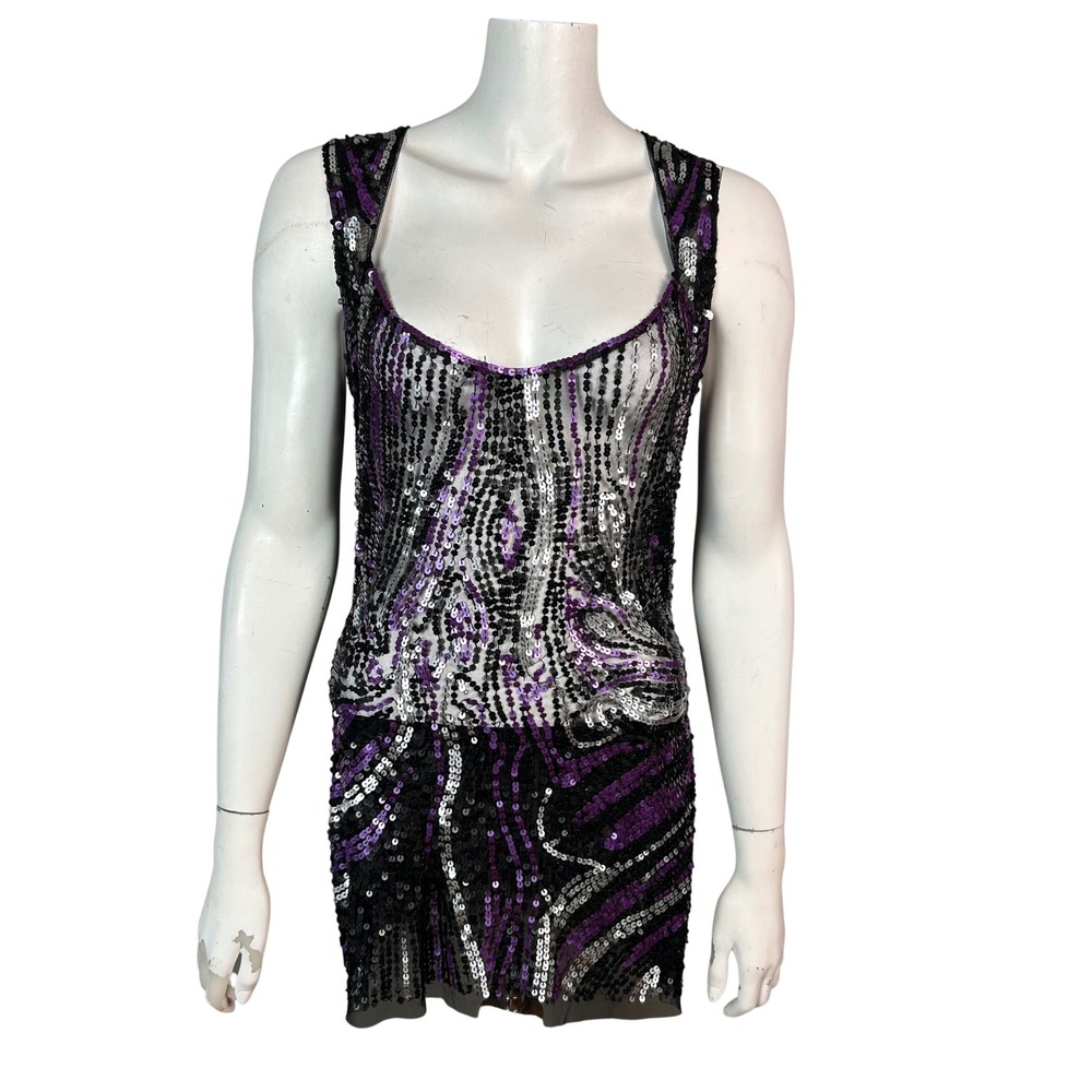 y2k Fairy Whimsigoth Top Arden B Large Purple Black Sequin Mesh Tank Sheer Glam